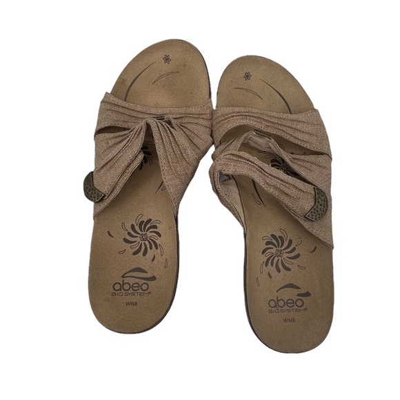 Abeo Brown Leather Adjustable Strap Wedge Slip On Sandals Size 8 Narrow Women's - Picture 4 of 8